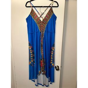 Venus Small Asymmetrical Strappy Sleeveless Womens Boho Dress Royal Blue NWOT